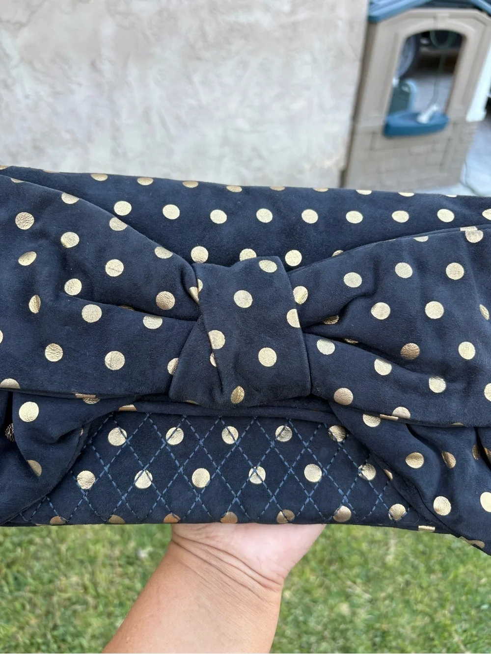 Vintage Y2K Juicy Couture Navy Blue Suede XL Clutch With Bow Detail EUC